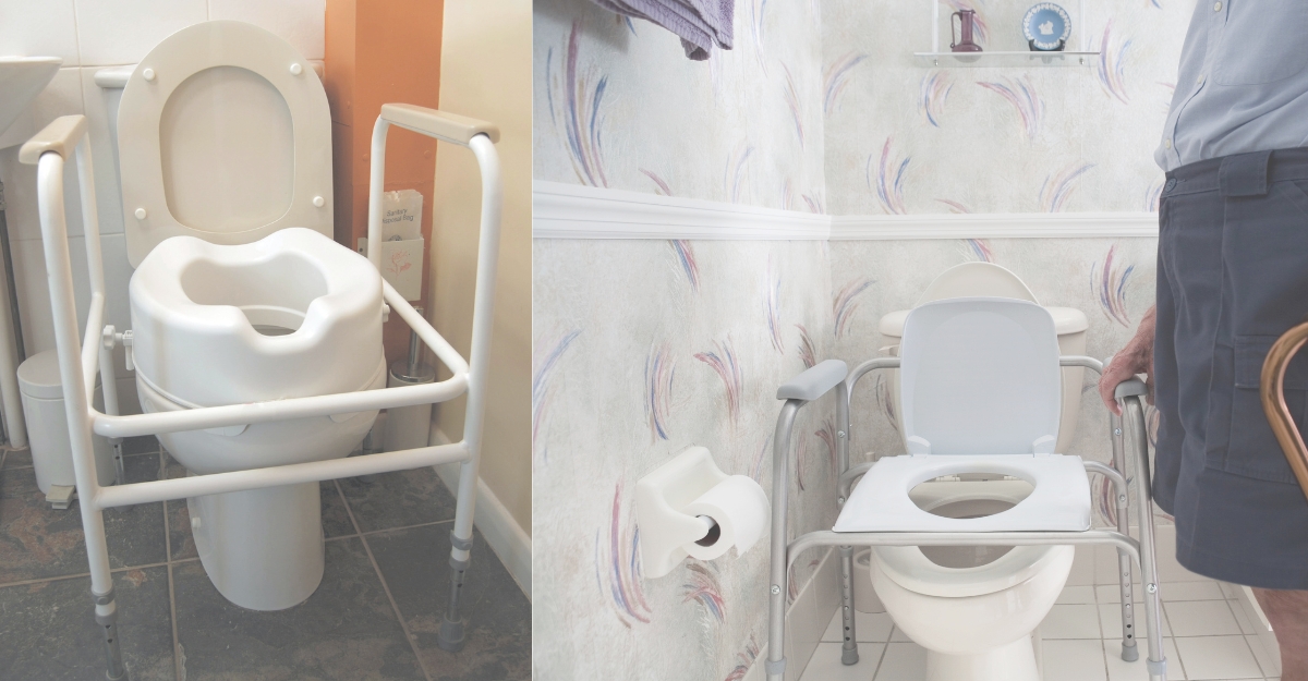 raised toilet seat and safety rails for senior safety