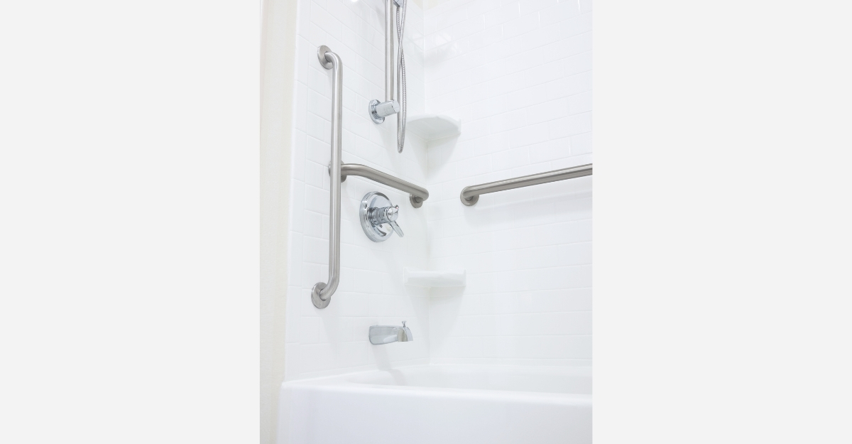 bathtub with multiple grab bars for senior safety