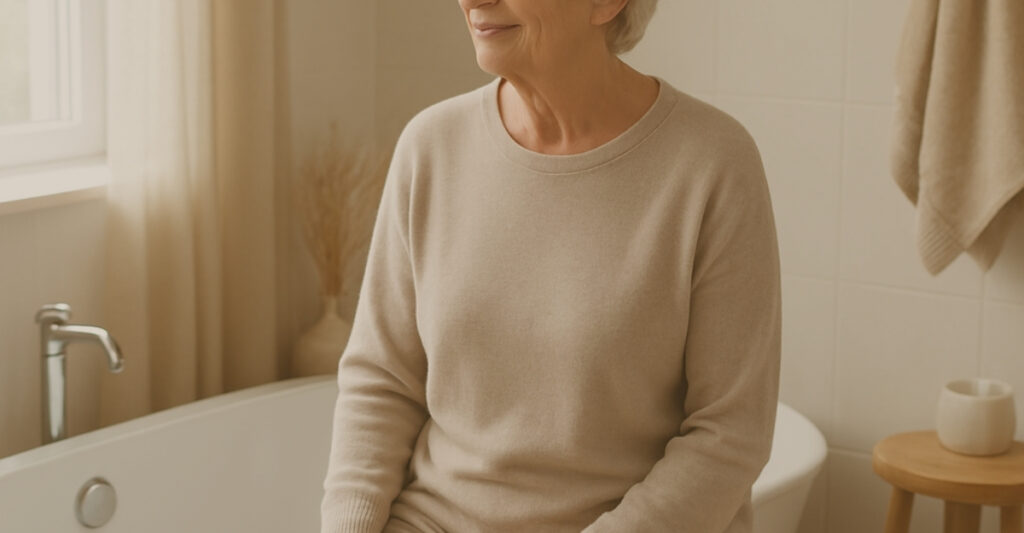 mature woman near a tub
