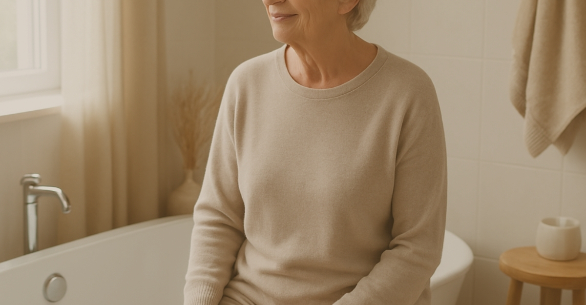 mature woman near a tub