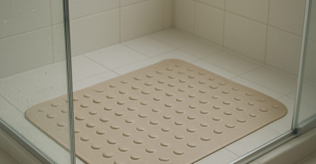 non slip shower mat in a shower stall